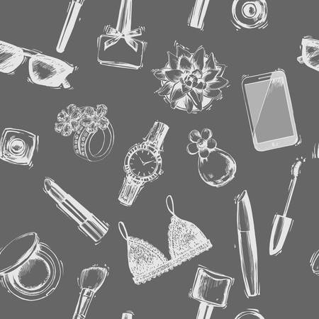 Vector hand drawn graphic fashion sketch flat shoes. Trend graphic contrasty glamour fashion seamless pattern. Isolated elementsのイラスト素材