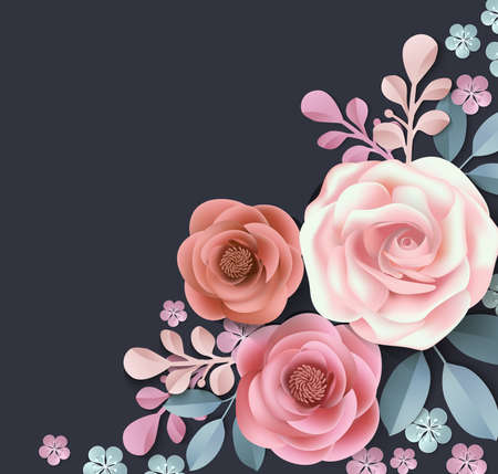 Greeting card with paper flowers. Illustration can be used in the newsletter, brochures, postcards, tickets, advertisements, banners. Congratulations on holiday. Template Vector.のイラスト素材