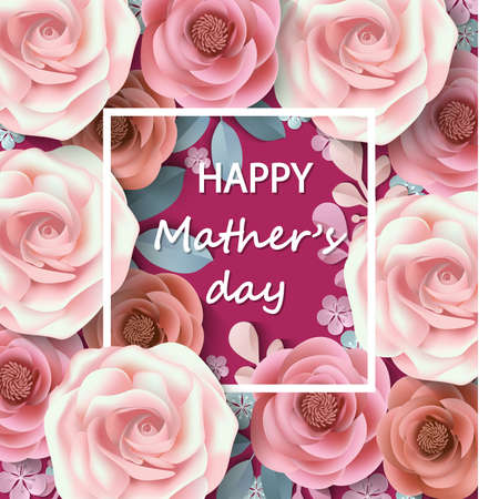Mother's day greeting card, with paper flowers. Illustration can be used in the newsletter, brochures, postcards, tickets, advertisements, banners. Congratulations on holiday. Template Vector.のイラスト素材