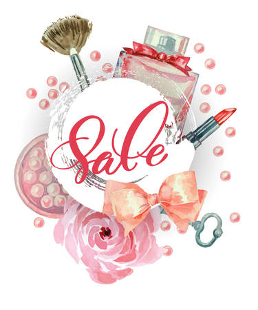 Cosmetics and fashion make up artist objectsのイラスト素材