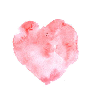 Watercolor pink hand drawn paper texture isolated heart on white background for text design, label, valentines day. Abstract aquarelle fade color wet brush paint romantic element for card, print, iconの写真素材