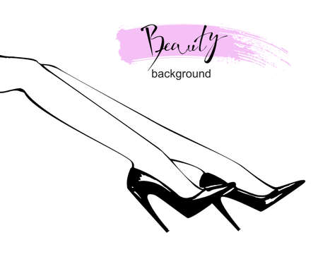 Sketch of womens beautiful legs in high heels. Vector illustration of fashionable woman in trendy shoes in glamour vogue style.のイラスト素材