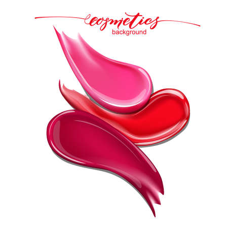 A set of smears of red, pink, maroon lipstick.Beauty and cosmetics background. Use for advertising flyer, banner, leaflet. Template Vectorのイラスト素材
