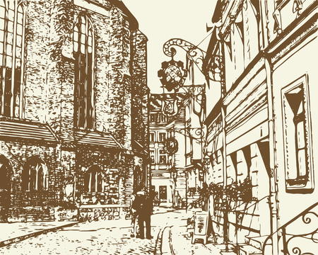 Vector sketch of old town street, Berlin, Germany.のイラスト素材