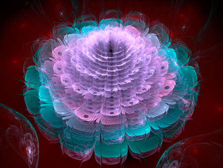 Fractal flower on dark background, abstract computer-generated illustration.