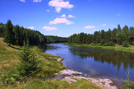 beautiful Ural nature on the river Chusovaya in the Perm region, Russiaの写真素材