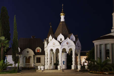 church at night in a park city of Sochi, Russiaの写真素材