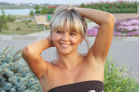 beautiful girl on natureの写真素材