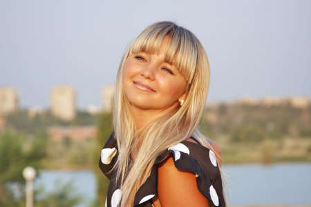 beautiful girl on natureの写真素材