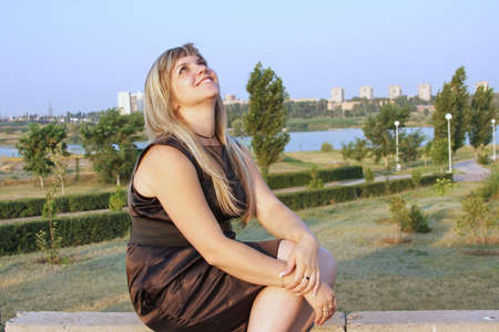 beautiful girl on natureの写真素材