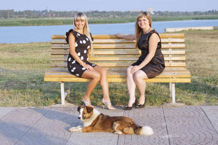 two beautiful girls are in summer on natureの写真素材