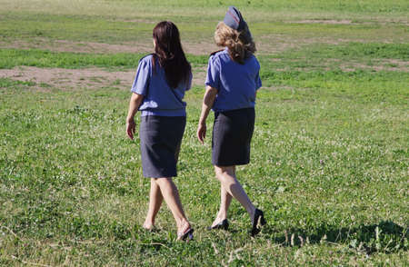 women militiamen patrol in a parkの写真素材