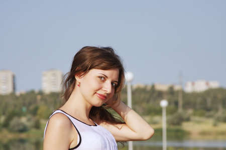 beautiful girl on natureの写真素材