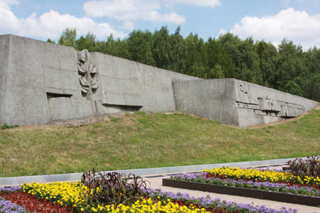 war monument on background of blue sky in the city of Zelenograd, Russiaの写真素材