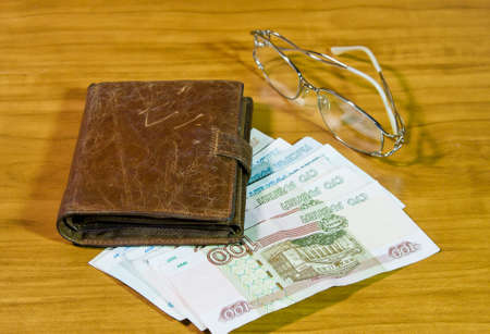 purse, Russian money and glasses