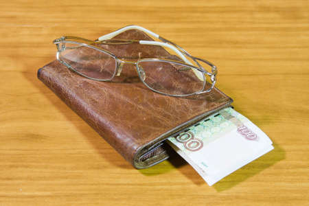 purse, Russian money and glassesの写真素材