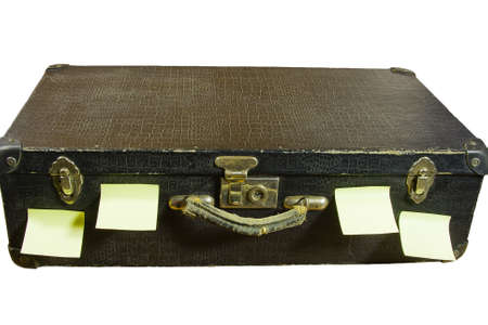 ancient black saratoga with sticky papers on a white background, it is isolated