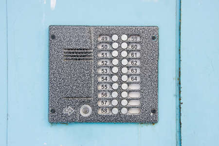 entrance door intercom on the metallic door of entranceの写真素材
