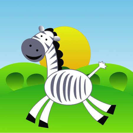an amusing zebra  hurries on a green grass, raster illustrationの写真素材