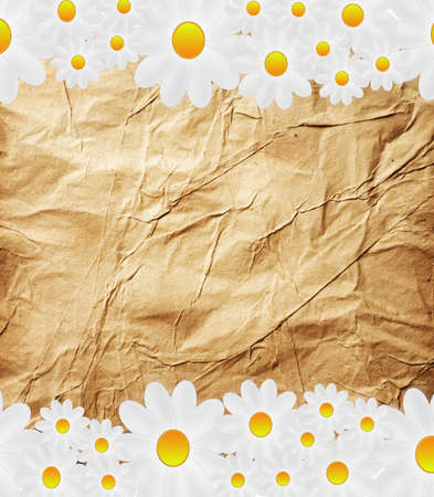 designer background  from the old crushed paper and flowers of white colorの写真素材