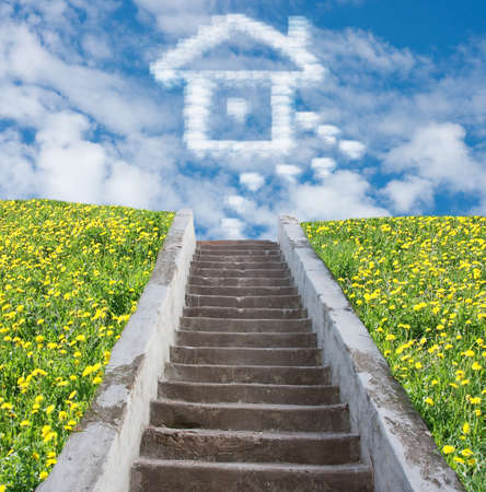 stair to sky and house from clouds, collageの写真素材