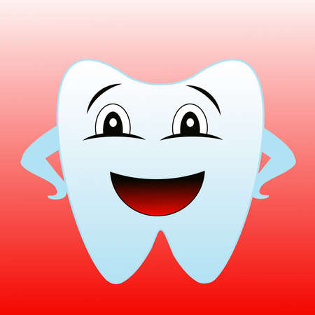 a merry tooth on a red background, raster illustrationの写真素材