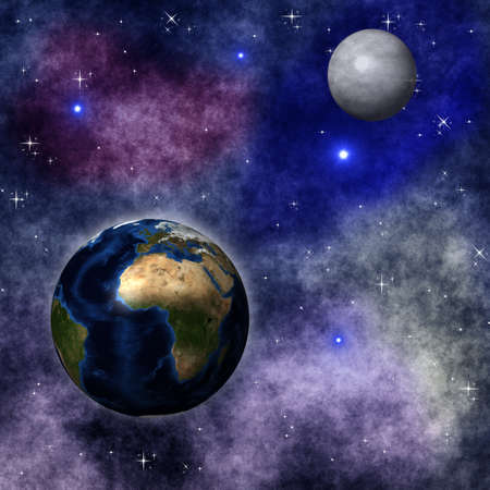 bright abstract celestial landscape with planets, on the background of space, collageの写真素材