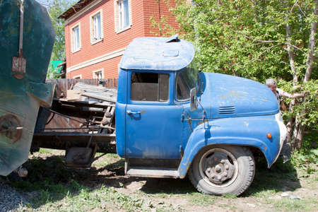 a truck with a load fell down on a starboardの写真素材