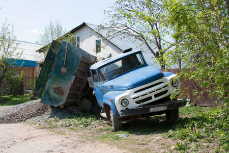 a truck with a load fell down on a starboardの写真素材