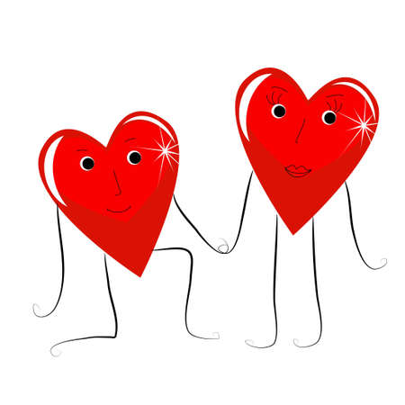 two bright red falling in love of heart on a white background, vectorial illustrationのイラスト素材