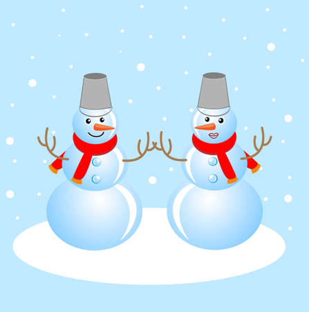 merry snow men on a blue background, vectorial illustrationのイラスト素材