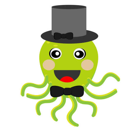merry octopus in a hat on a white background, vectorial illustrationのイラスト素材