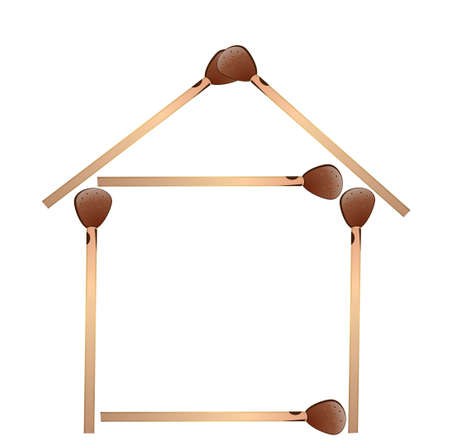 house from matches on a white background, vectorial illustrationのイラスト素材