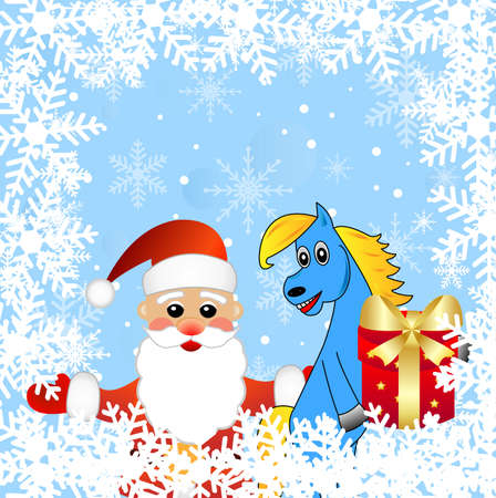 blue horse and Santa claus,vector illustrationのイラスト素材