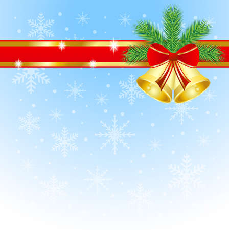 festive christmas background with the branches of silver fir and campanellis,vector illustrationのイラスト素材