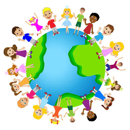 little child on planet earth, vector illustrationのイラスト素材