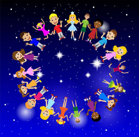 little child get up in circle, vector illustrationのイラスト素材