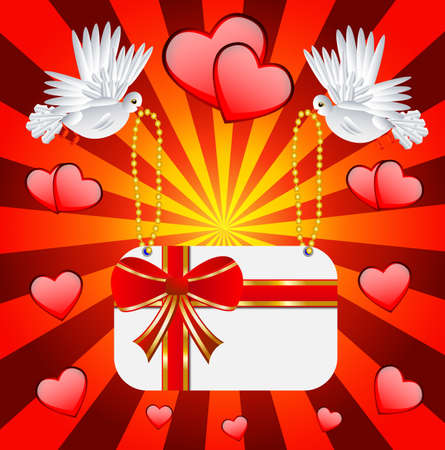 Two white a pigeon is carried greeting-card to the day of saint Valentin, vector illustrationのイラスト素材