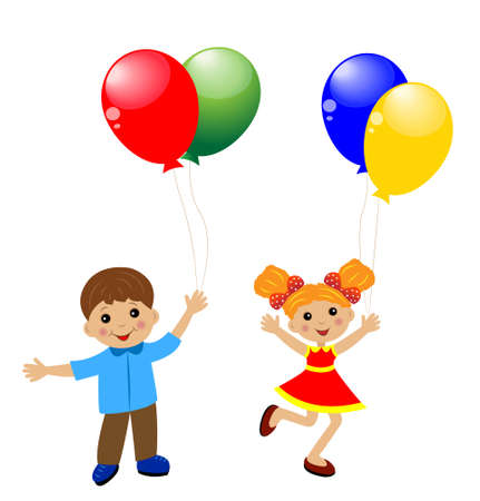 little child with balloon, vector illustrationのイラスト素材