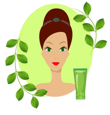 young woman and tube of cream,vector illustrationのイラスト素材