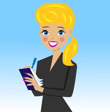 beautiful  business woman with notebook and pen in hand, vector illustrationのイラスト素材