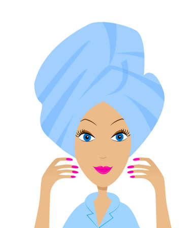 young woman with a towel on a head,vector illustrationのイラスト素材
