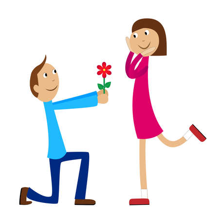 boy gives a flower to the girl,vector illustrationのイラスト素材