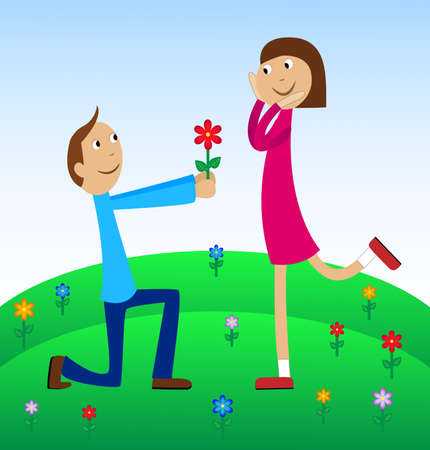 boy gives a flower to the girl,vector illustrationのイラスト素材