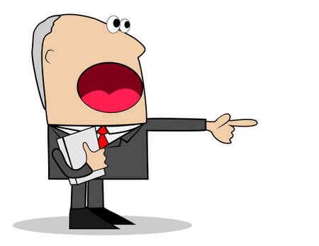 business man yells and shows on something an index finger, vector illustrationのイラスト素材