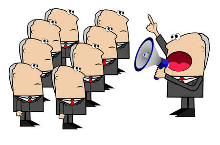 business man yells in a megaphone to the command of inferiors,vector illustrationのイラスト素材