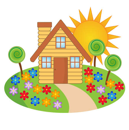 beautiful house  with a flowering garden,illustrationのイラスト素材