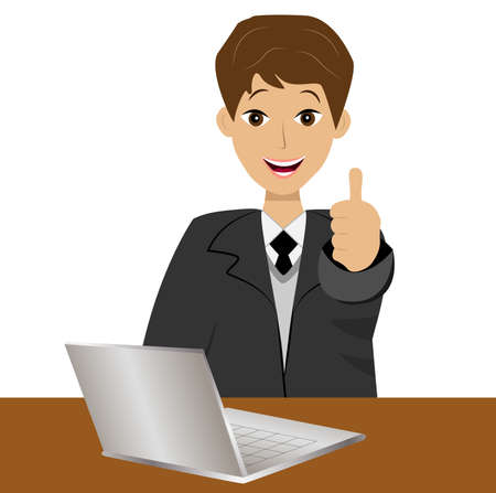 business man heaved up a thumb upwards, showing a sign perfectly, vector illustrationのイラスト素材