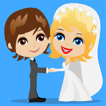 beautiful groom with fiancee, vector illustrationのイラスト素材