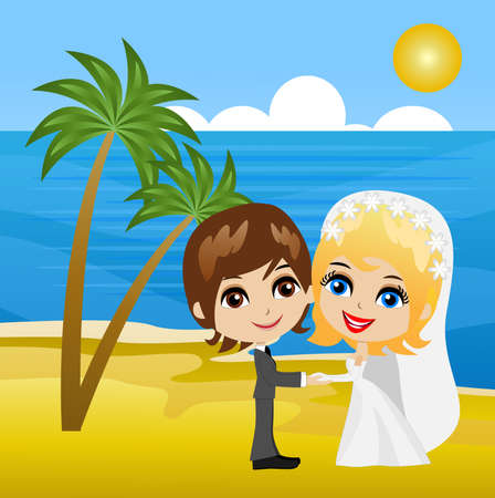 beautiful groom with fiancee on the coast of sea, vector illustrationのイラスト素材